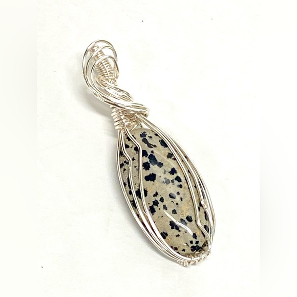 HANDMADE Dalmatian Jasper Hand Wrapped Statement Pendant, Artisan Jewelry - Picture 8 of 10